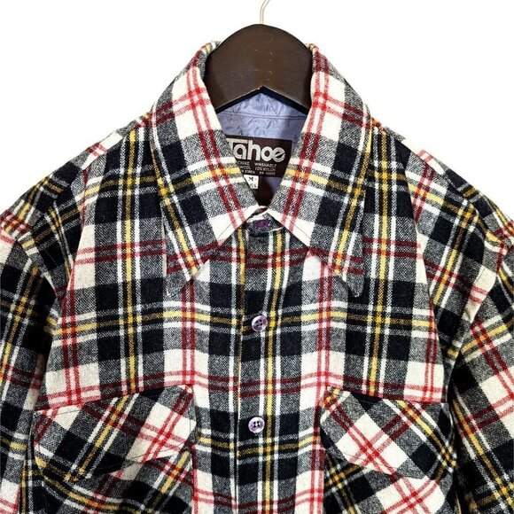 Men's Vintage TAHOE Wool Blend Plaid Flannel Shirt Tartan Check Stretch Western - Picture 2 of 5